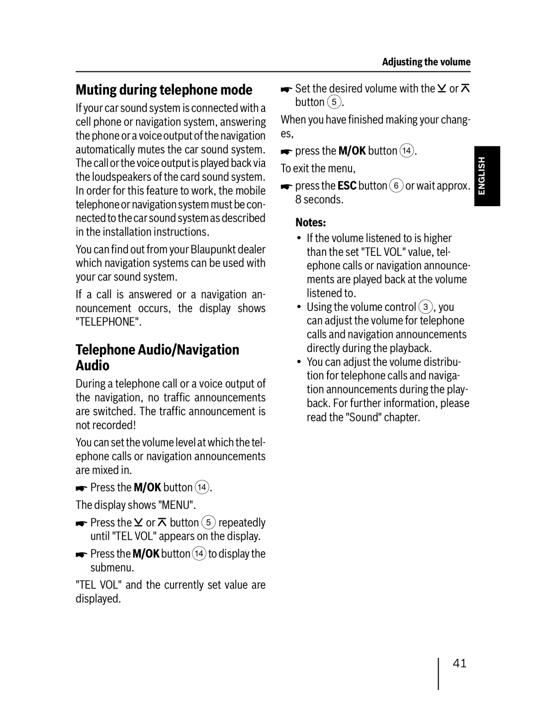 Blaupunkt 7 647 523 310 installation instructions Telephone Audio/Navigation Audio, Muting during telephone mode 