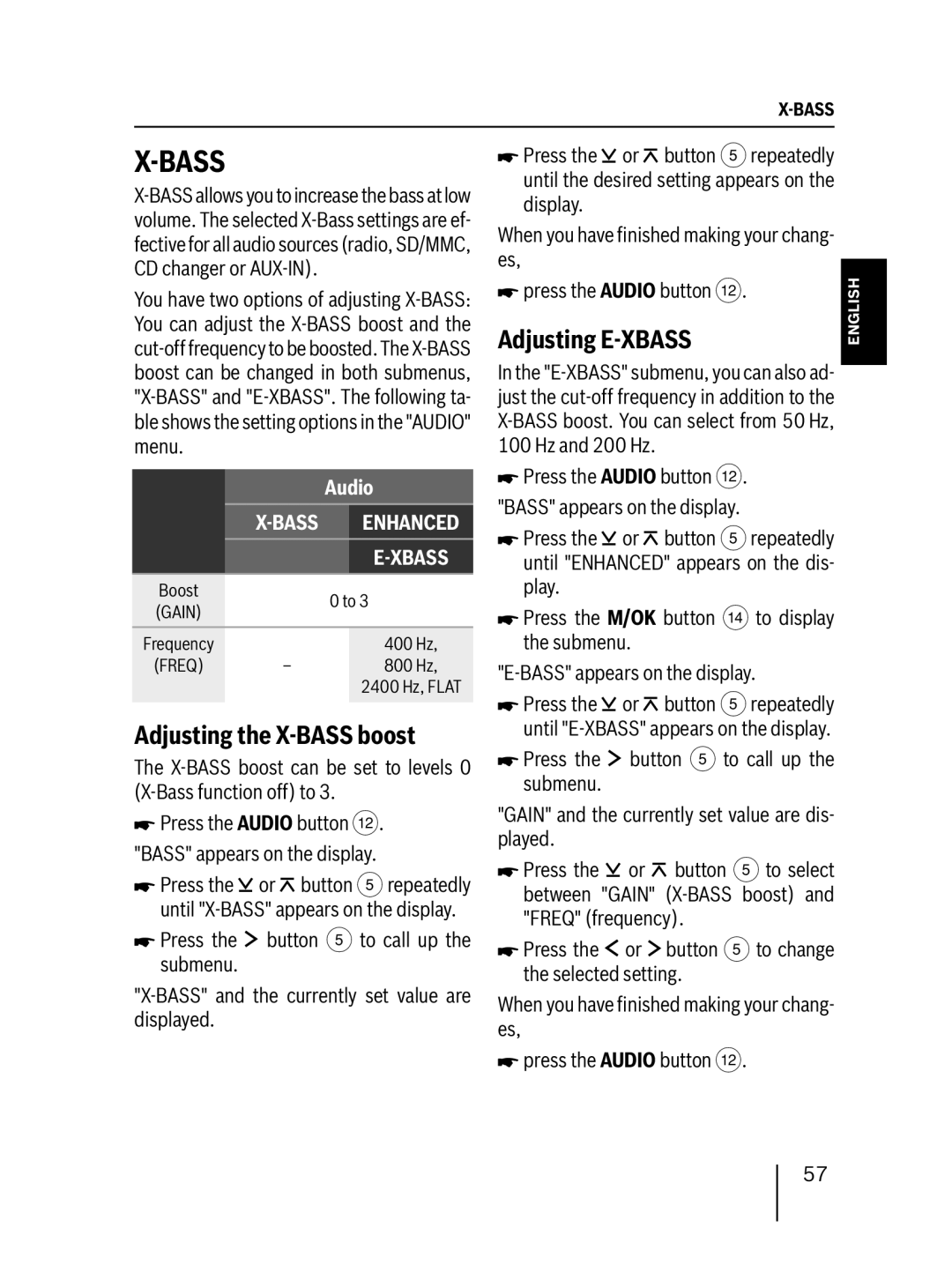 Blaupunkt 7 647 523 310 installation instructions Adjusting the X-BASS boost, Adjusting E-XBASS 