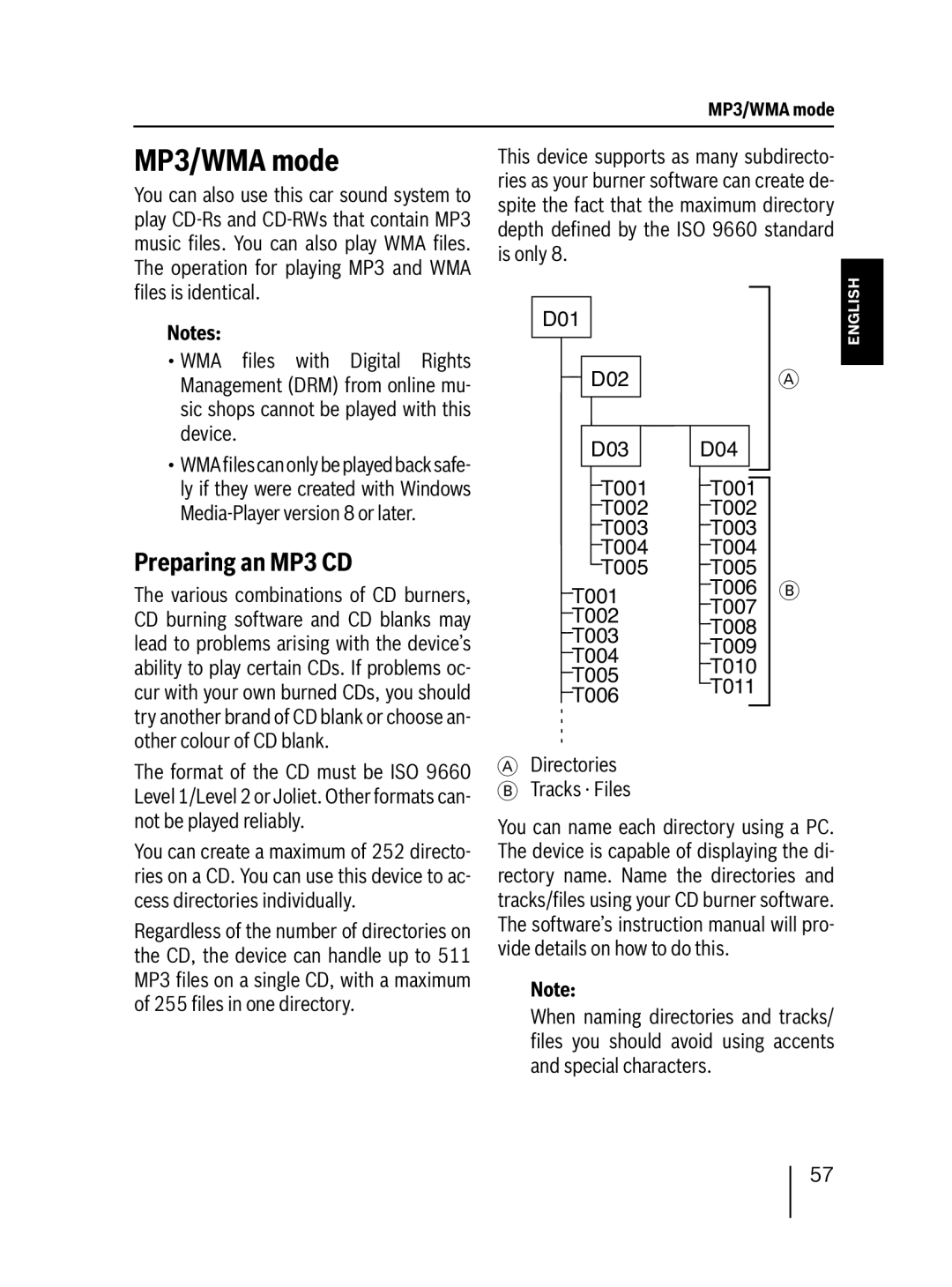 Blaupunkt 7 647 553 310 operating instructions MP3/WMA mode, Preparing an MP3 CD 