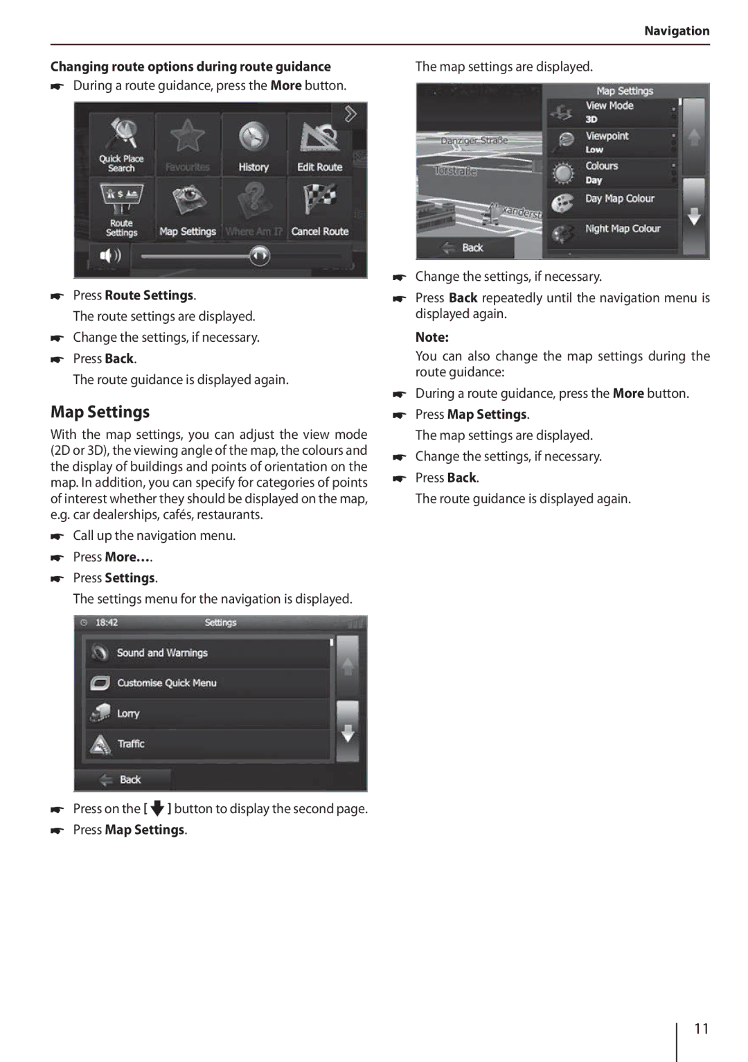 Blaupunkt 800 Map Settings, Changing route options during route guidance, During a route guidance, press the More button 