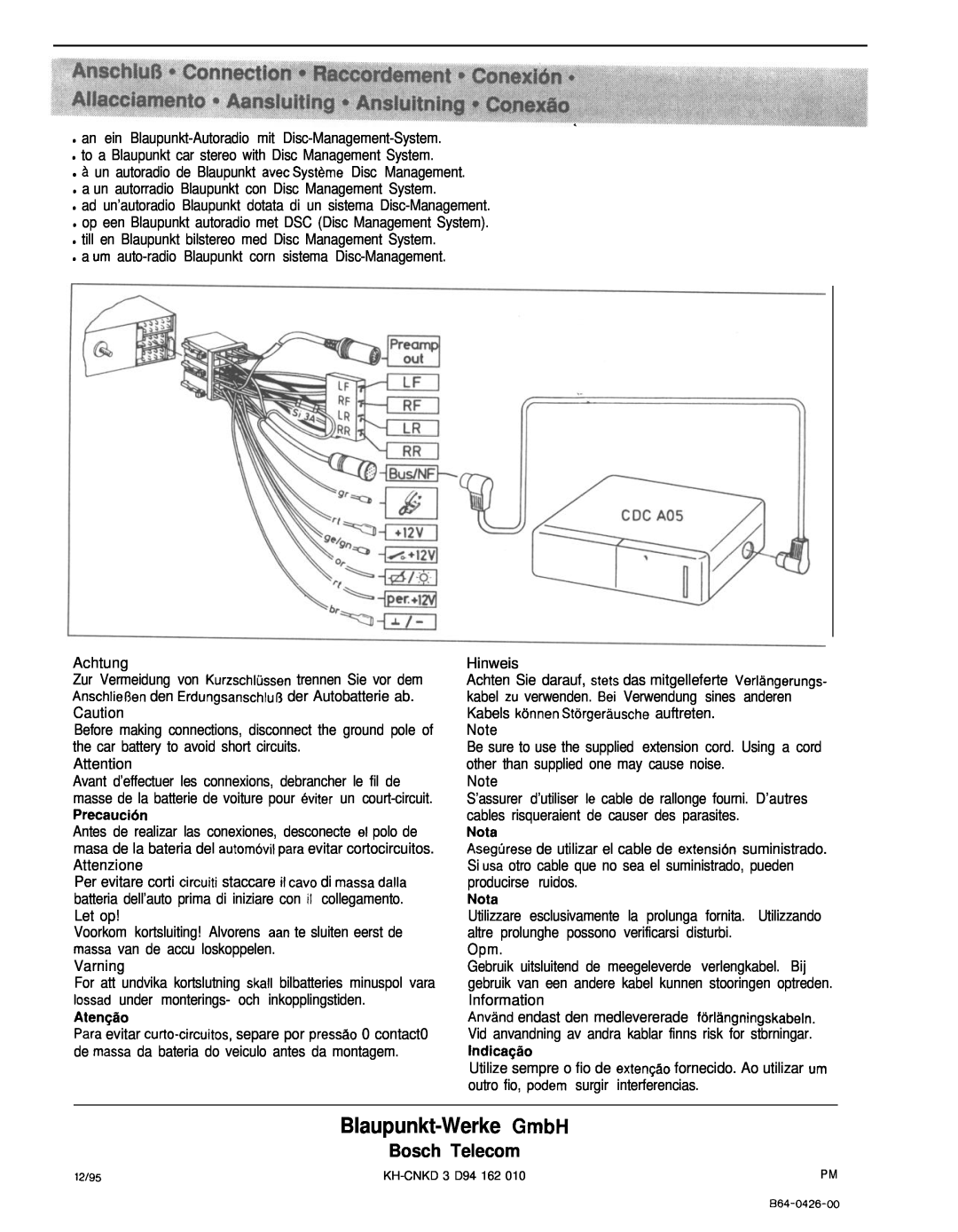 Blaupunkt A 05 manual Blaupunkt-WerkeGmbH, Bosch Telecom 
