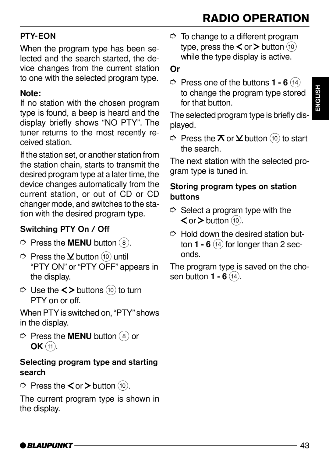 Blaupunkt Acapulco CD51 operating instructions Pty-Eon 