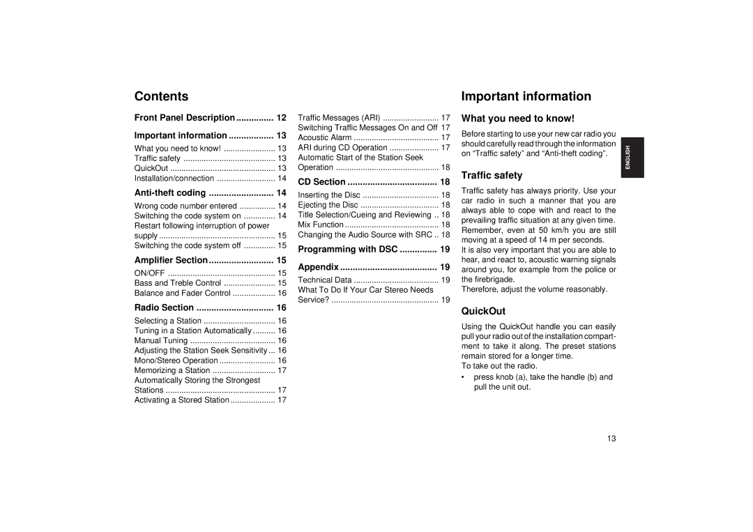 Blaupunkt ACD 9430 operating instructions Contents, Important information 