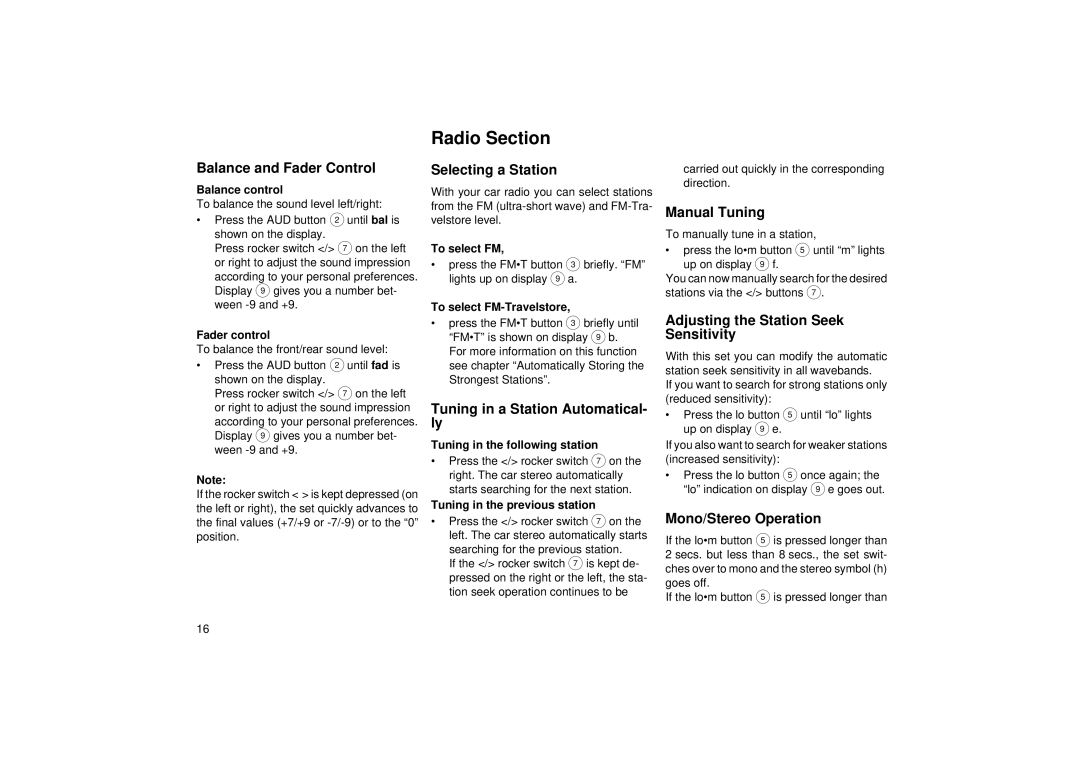 Blaupunkt ACD 9430 operating instructions Radio Section 