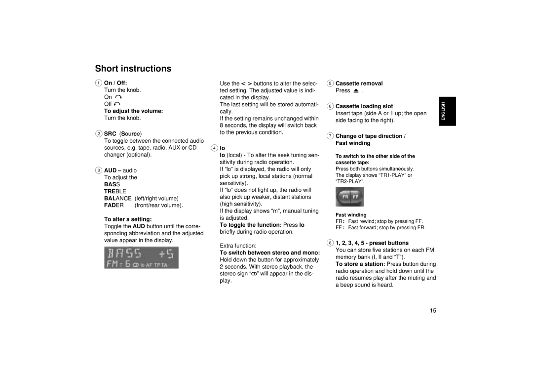 Blaupunkt ACM 5450 operating instructions Short instructions 