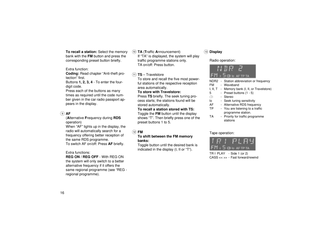 Blaupunkt ACM 5450 operating instructions To store with Travelstore, = Display 