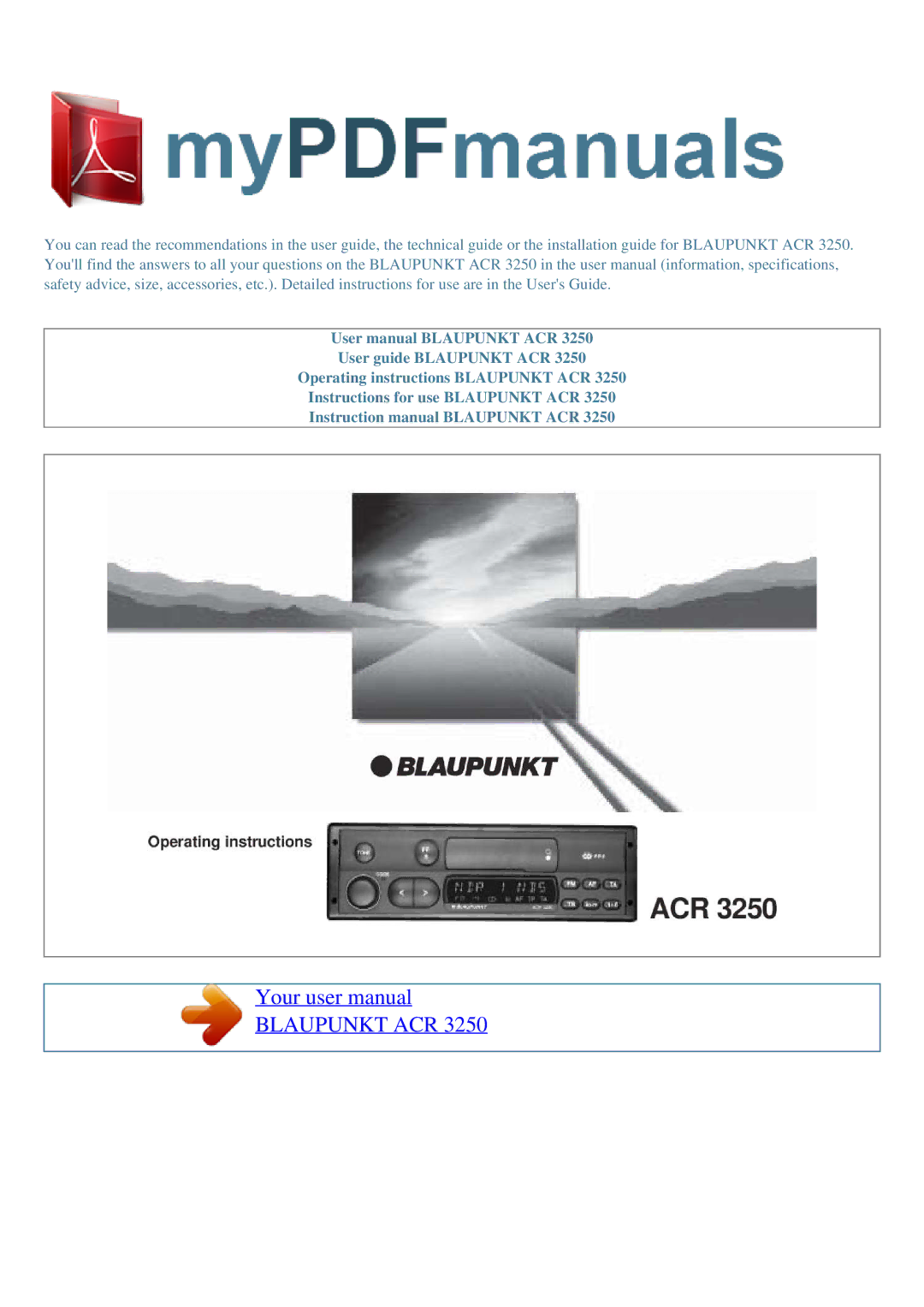 Blaupunkt ACR 3250 user manual Blaupunkt ACR 