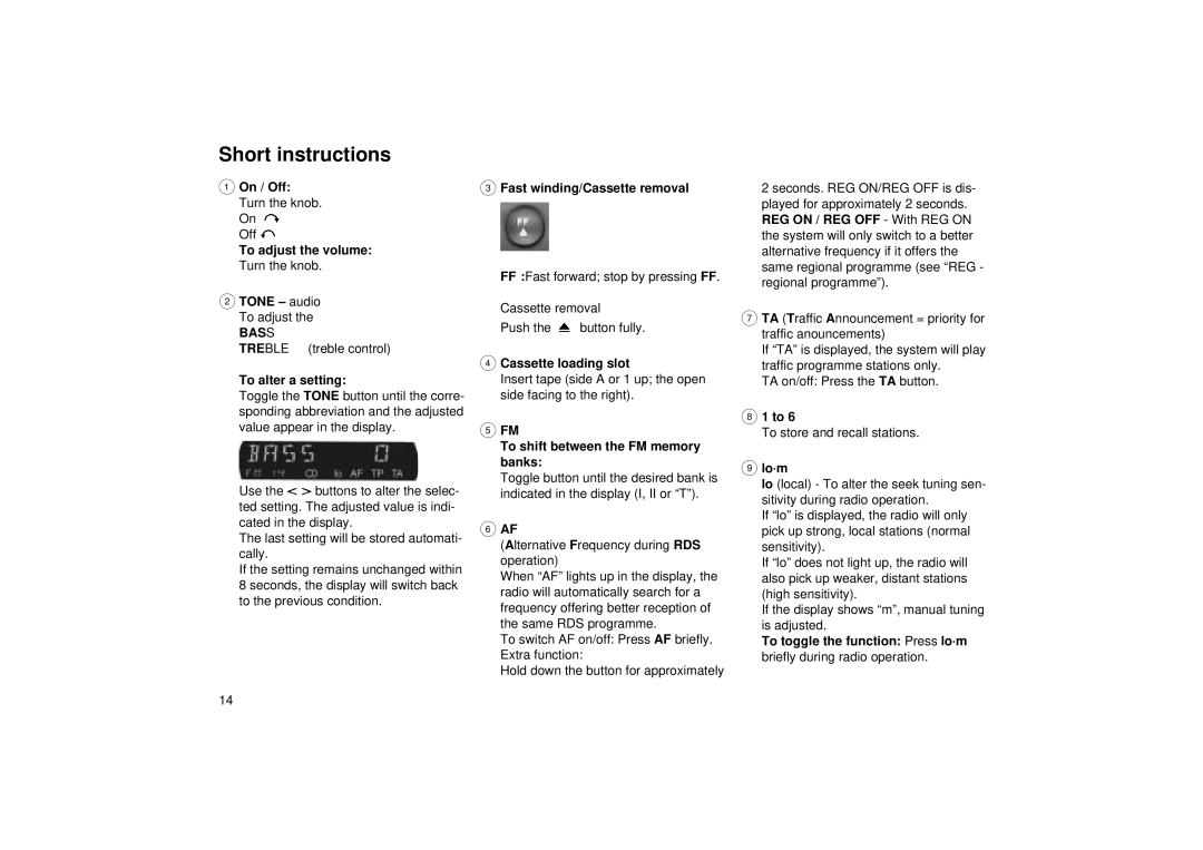 Blaupunkt ACR 3250 operating instructions Short instructions 