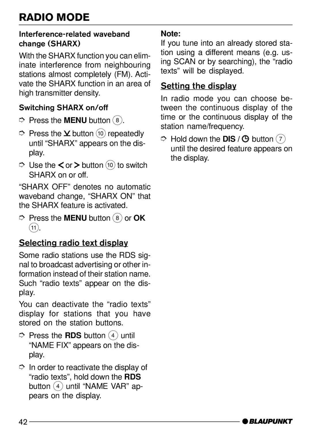 Blaupunkt Alaska DJ52 operating instructions Selecting radio text display, Setting the display 