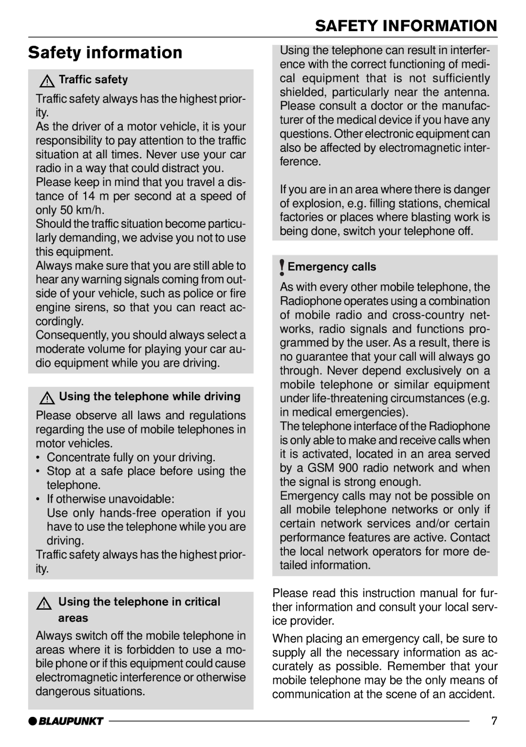 Blaupunkt AntaresT60 installation instructions Safety information, Safety Information 