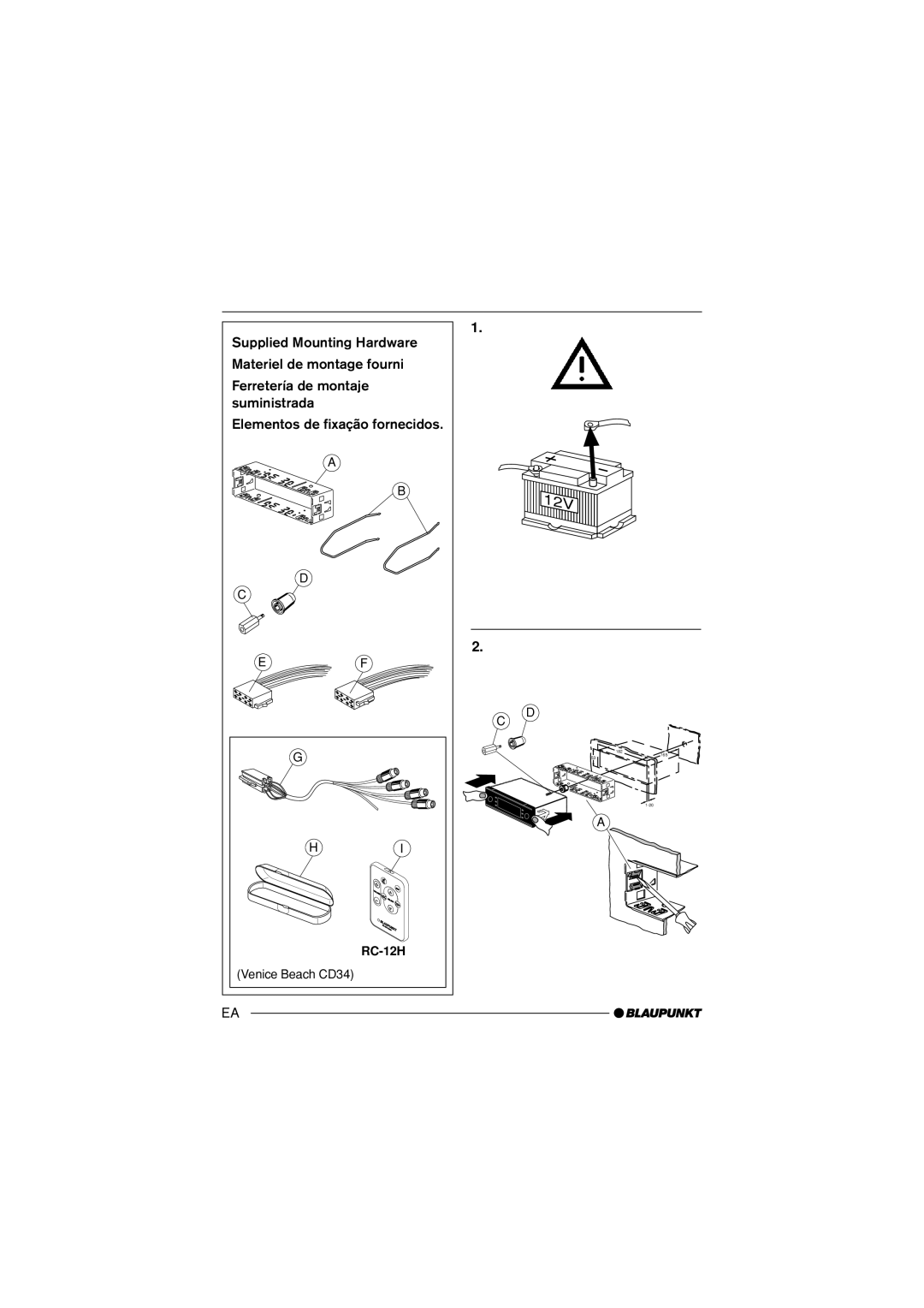 Blaupunkt Atlanta CD34, Venice Beach CD34 installation instructions Supplied Mounting Hardware 