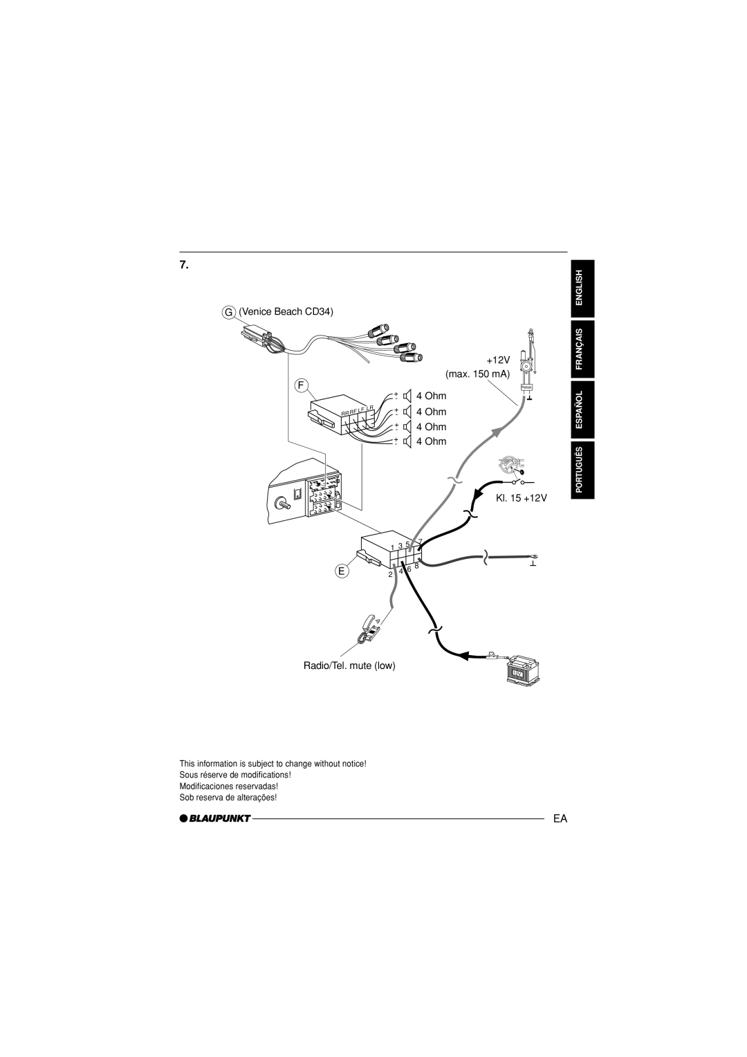 Blaupunkt Atlanta CD34, Venice Beach CD34 installation instructions +12V 