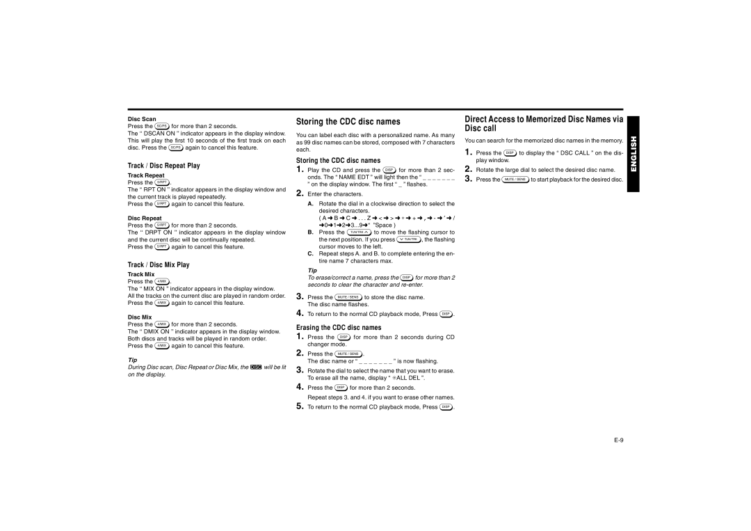 Blaupunkt AUSTIN CD41 manual Storing the CDC disc names, Direct Access to Memorized Disc Names via Disc call 