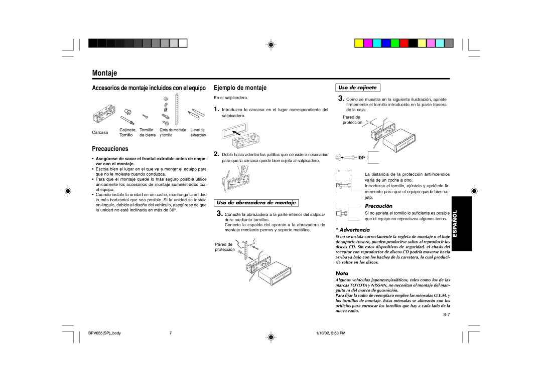 Blaupunkt BPV 655 manual Montaje, Precauciones 