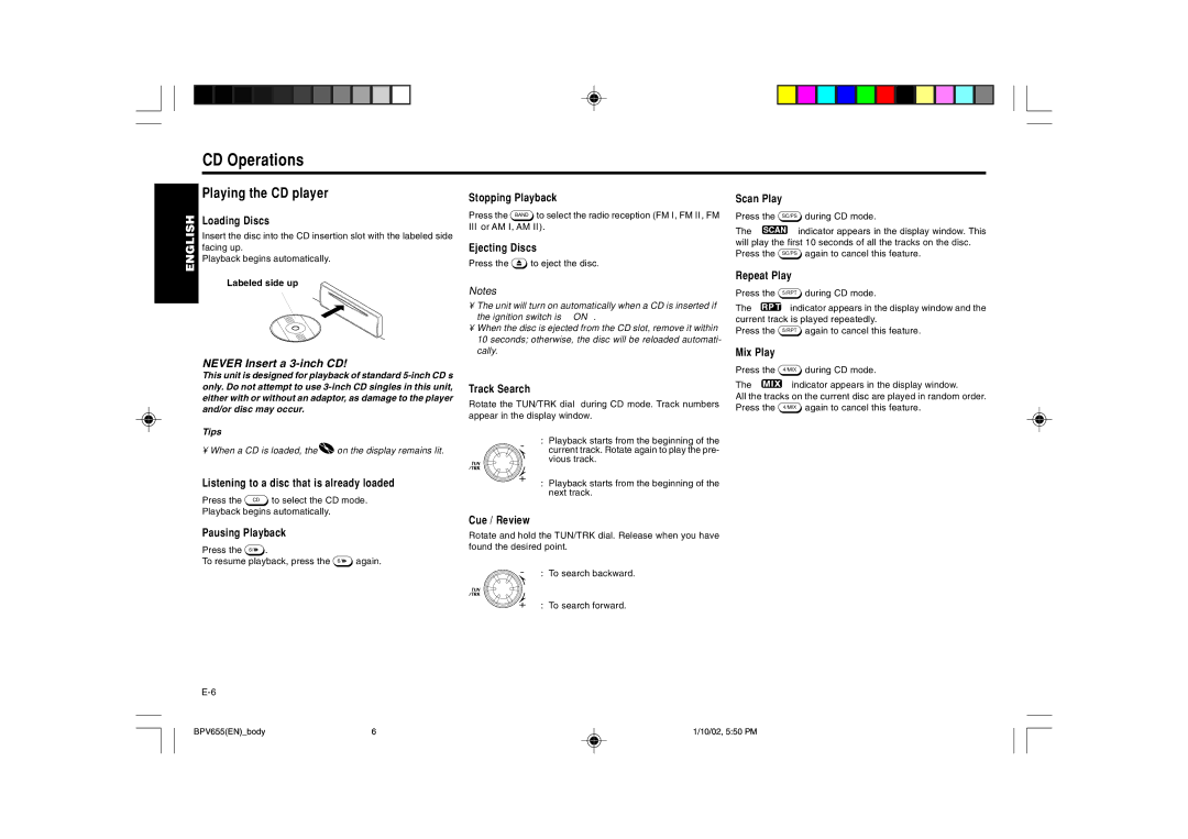 Blaupunkt BPV 655 manual CD Operations, Playing the CD player, Tips 