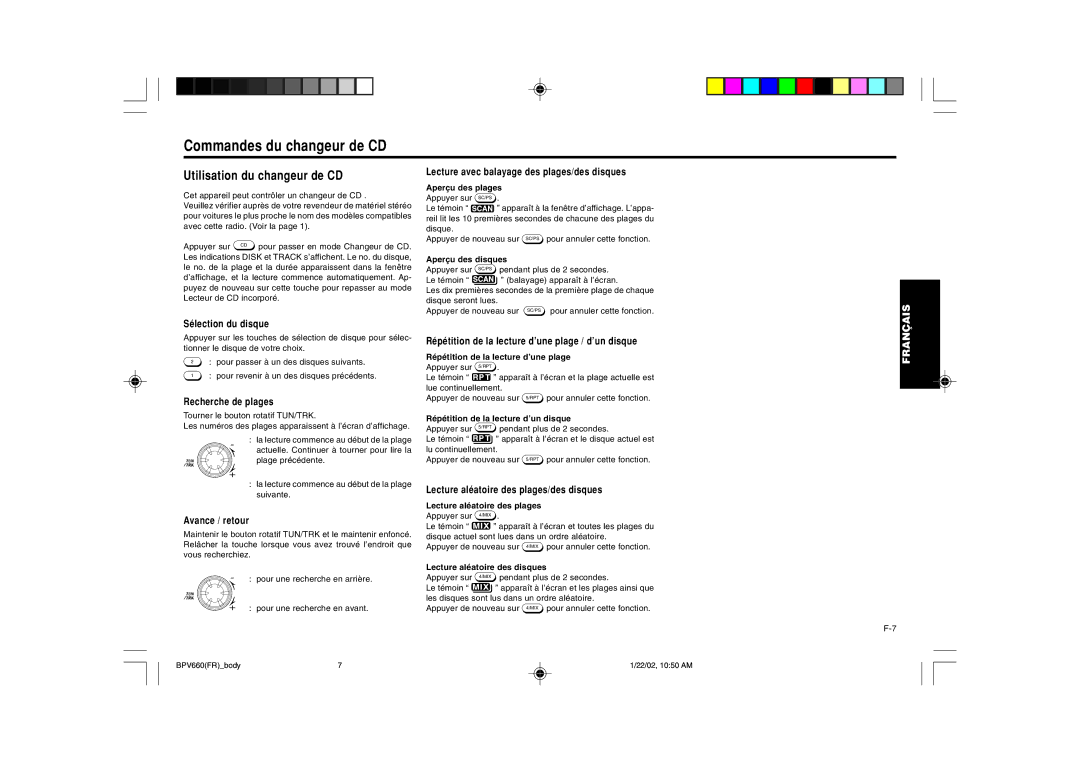 Blaupunkt BPV 660 manual Commandes du changeur de CD, Utilisation du changeur de CD 