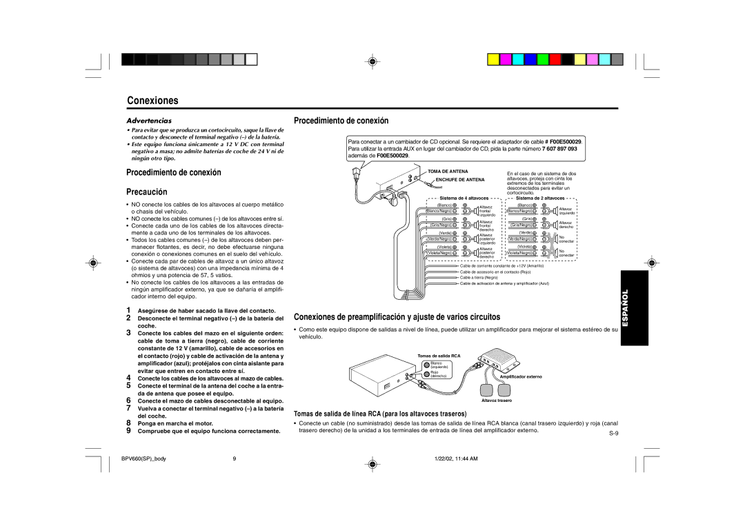 Blaupunkt BPV 660 manual Conexiones, Procedimiento de conexión Precaución, Advertencias 