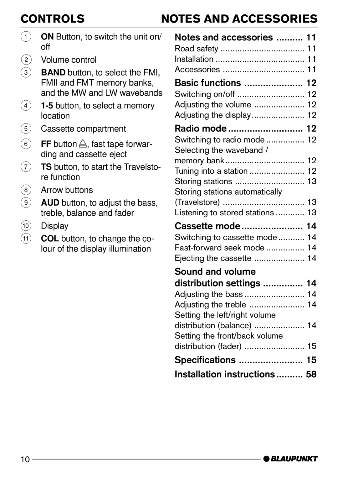 Blaupunkt C12 operating instructions Controls, Radio mode 