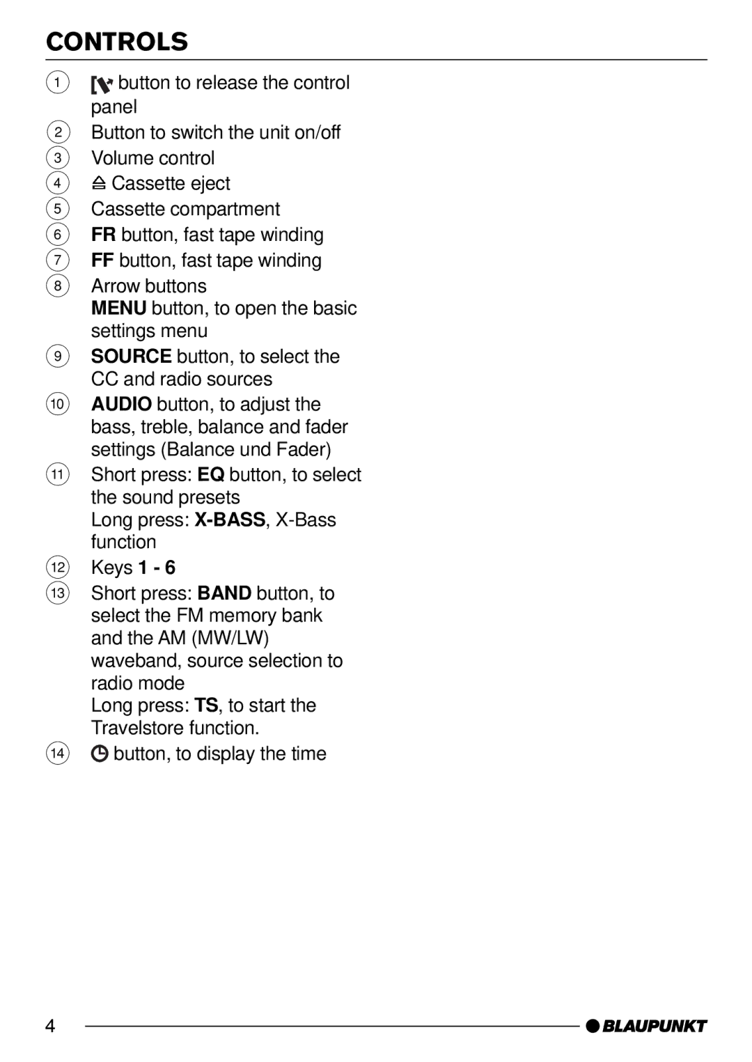 Blaupunkt C33, 7 642 183 110 operating instructions Controls 