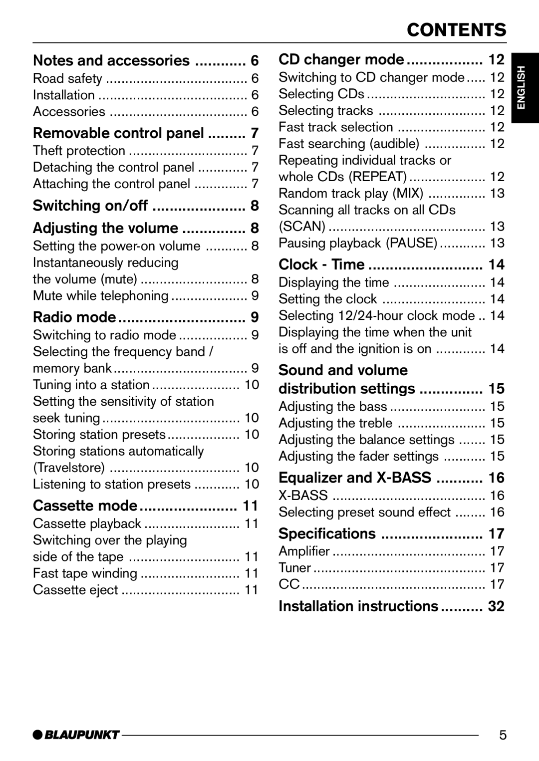 Blaupunkt 7 642 183 110, C33 operating instructions Contents 