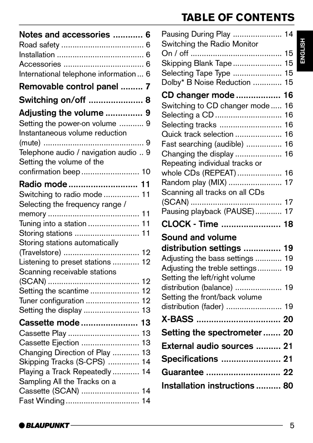 Blaupunkt C51 operating instructions Table of Contents 