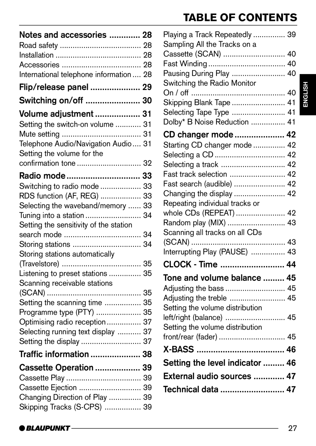 Blaupunkt DJ52, C52 operating instructions Table of Contents 