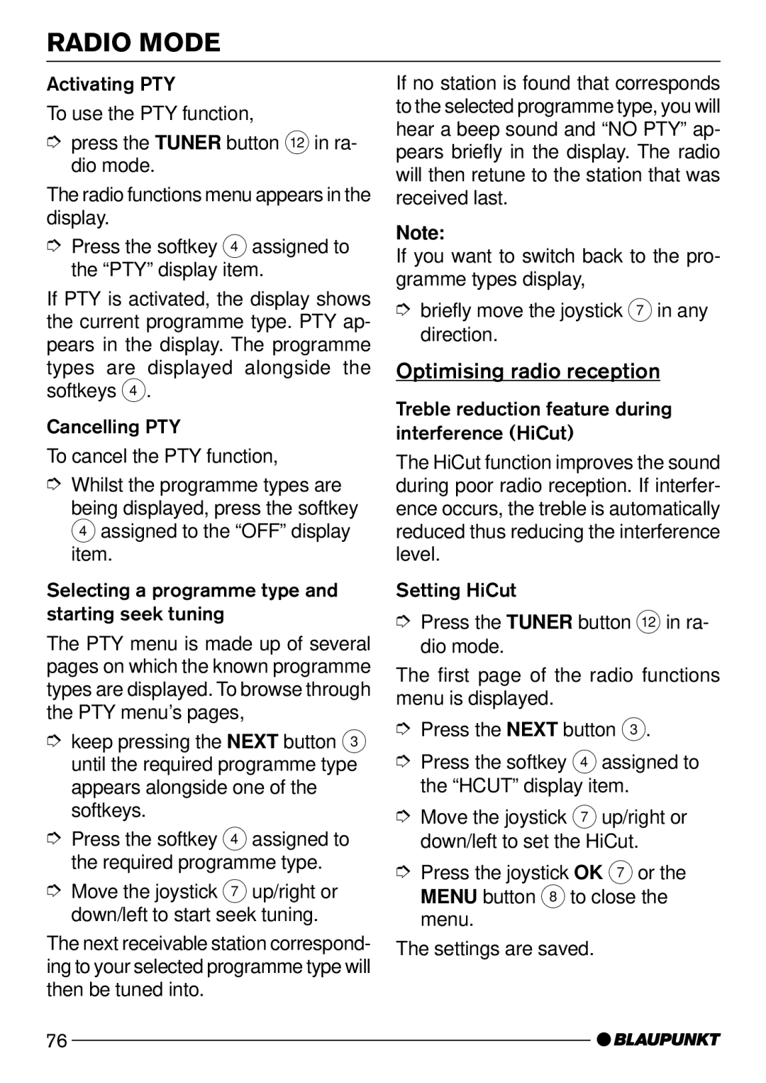 Blaupunkt C73 operating instructions Optimising radio reception 