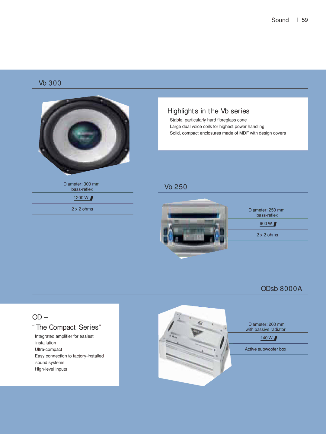 Blaupunkt Car Multimedia manual Highlights in the Vb series, ODsb 8000A Compact SeriesDiameter 200 mm 