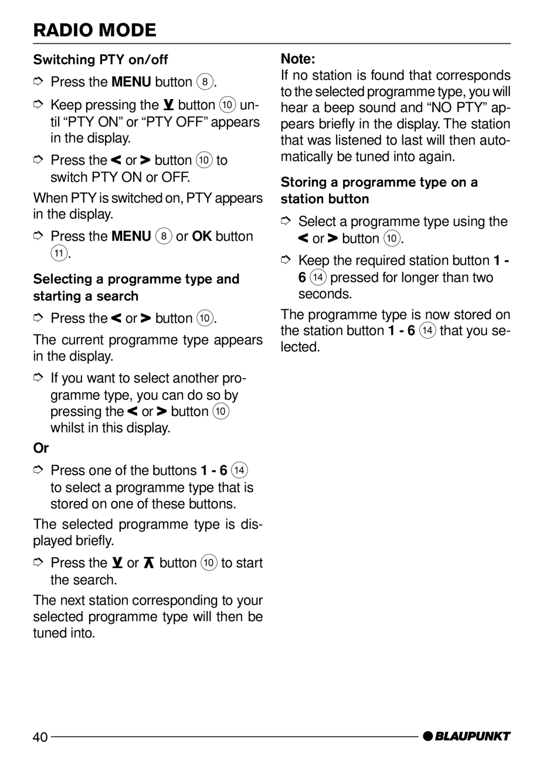 Blaupunkt Casablanca CD51 operating instructions Radio Mode 