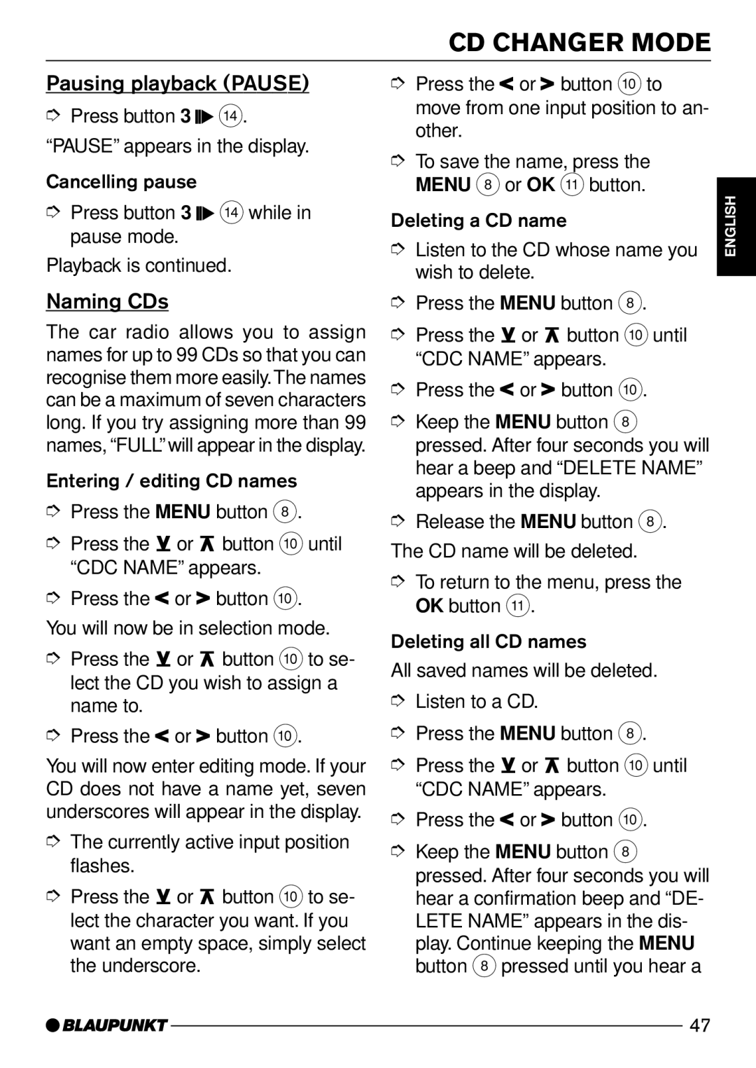 Blaupunkt Casablanca CD51 operating instructions Button until 