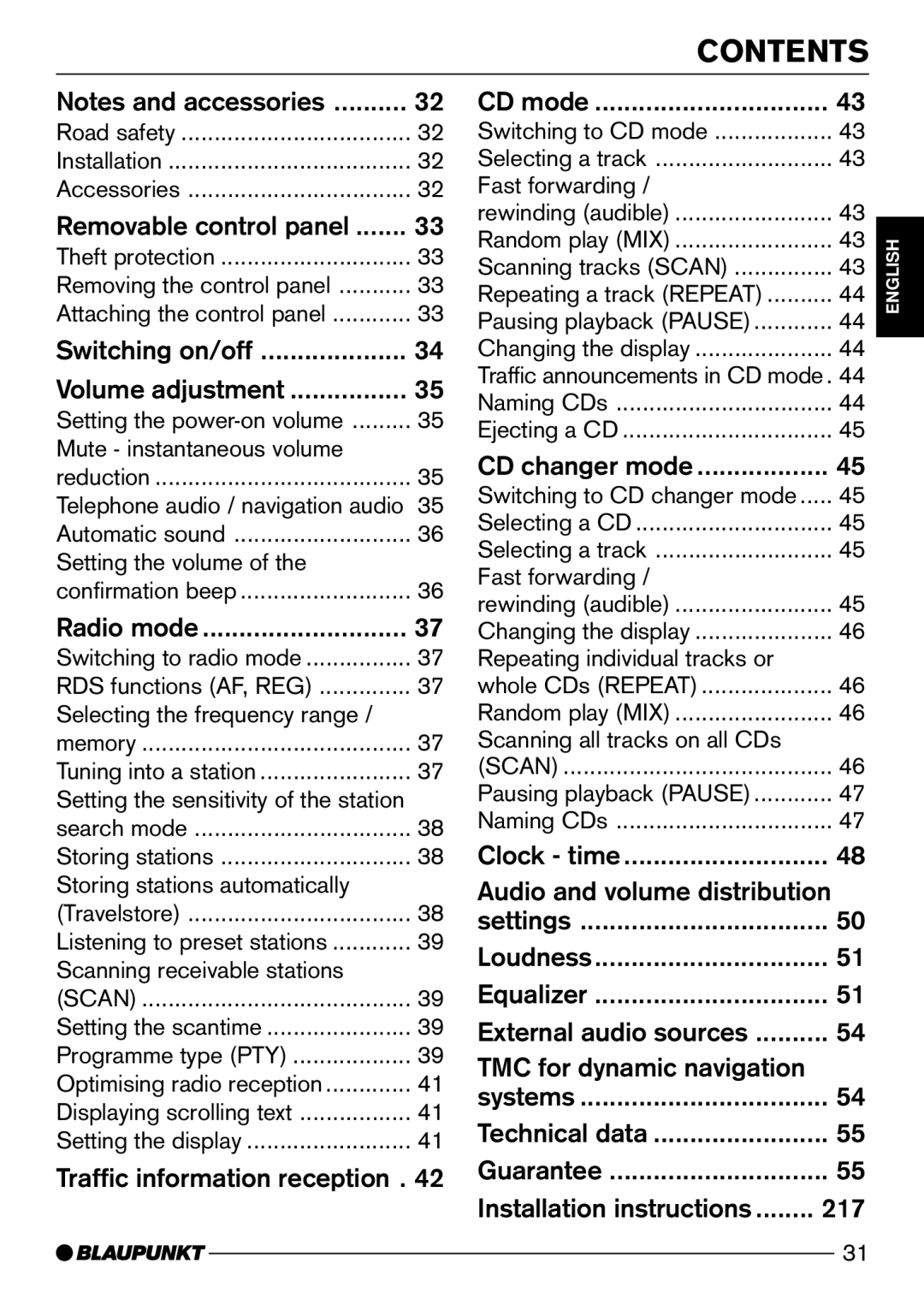 Blaupunkt Casablanca CD51 operating instructions Contents 