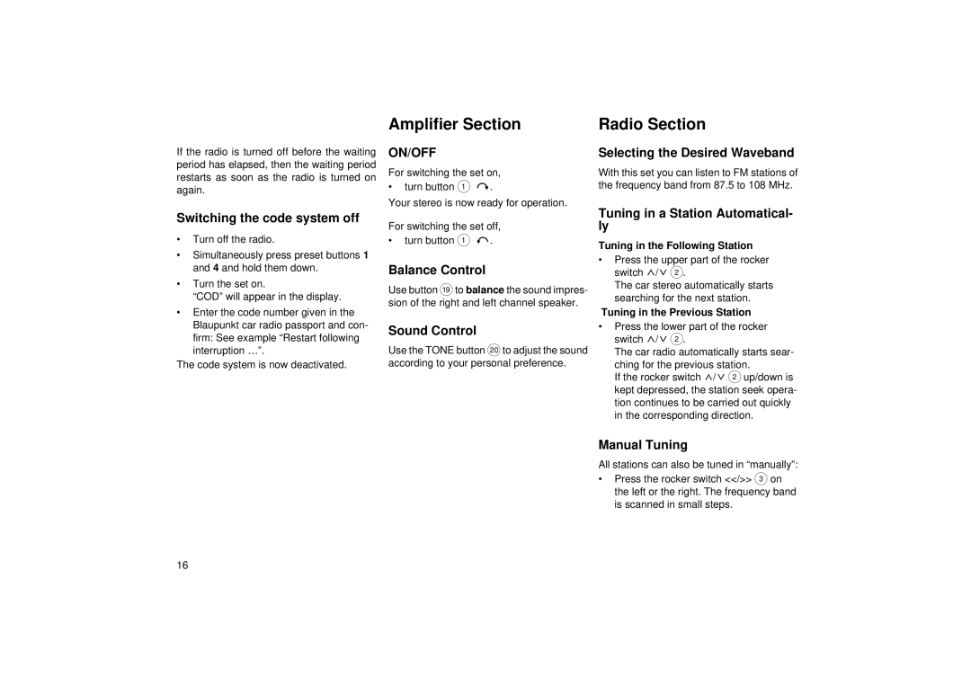 Blaupunkt CC 25 operating instructions Amplifier Section 