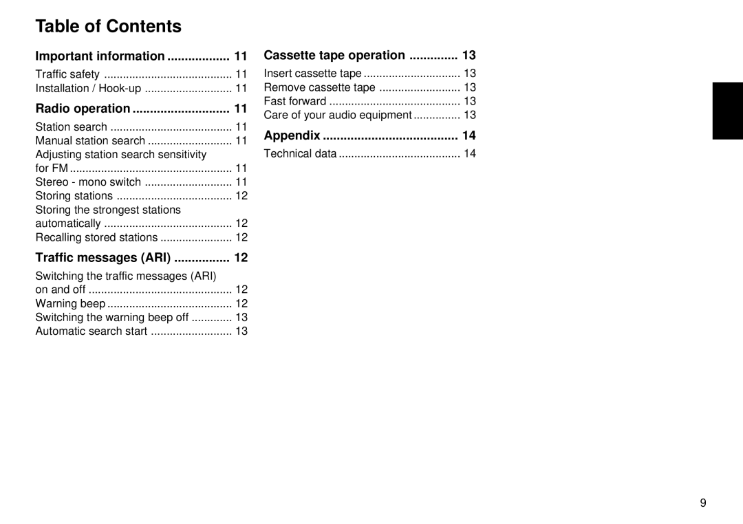 Blaupunkt CC 28 operating instructions Table of Contents 