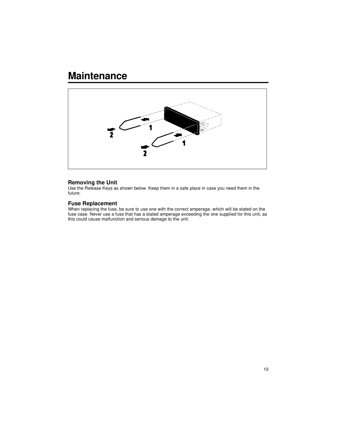 Blaupunkt CD127 manual Maintenance, Removing the Unit, Fuse Replacement 