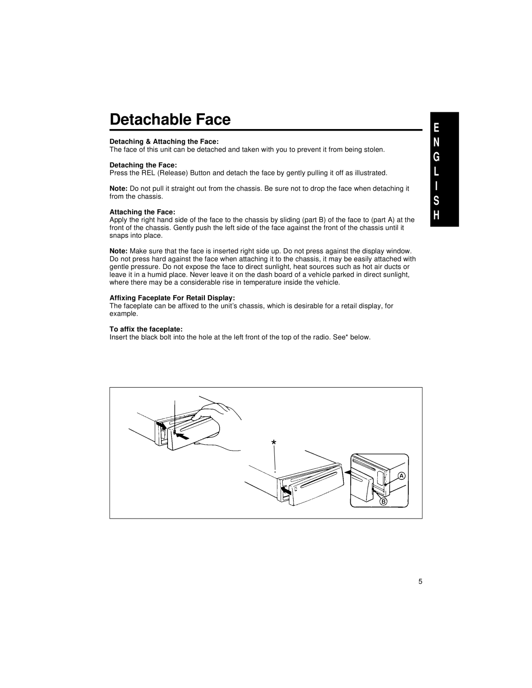 Blaupunkt CD127 manual Detachable Face 