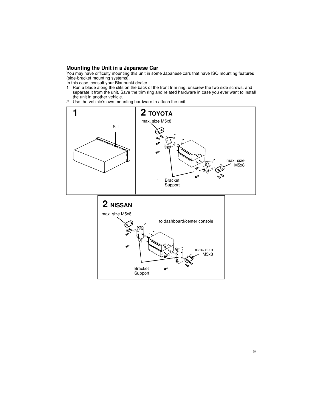 Blaupunkt CD127 manual Mounting the Unit in a Japanese Car 