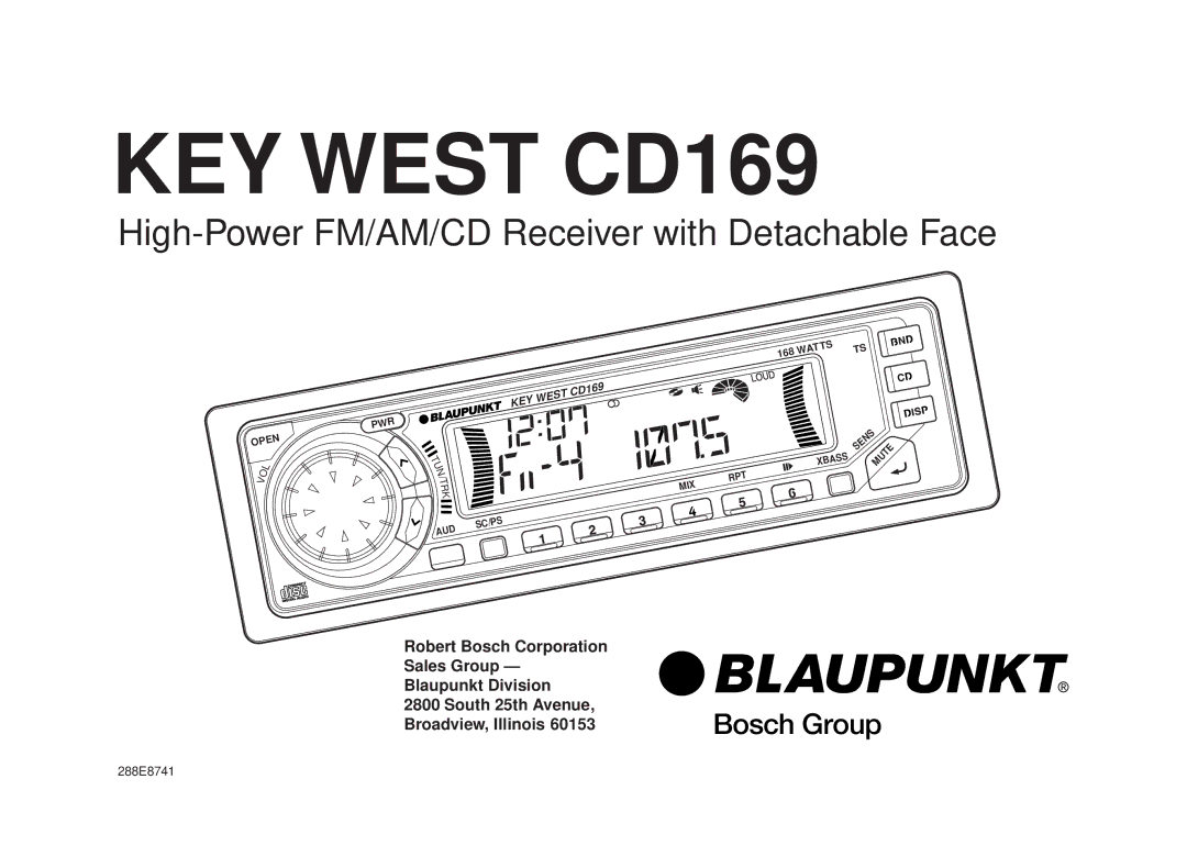 Blaupunkt CD169 manual 168, 288E8741 