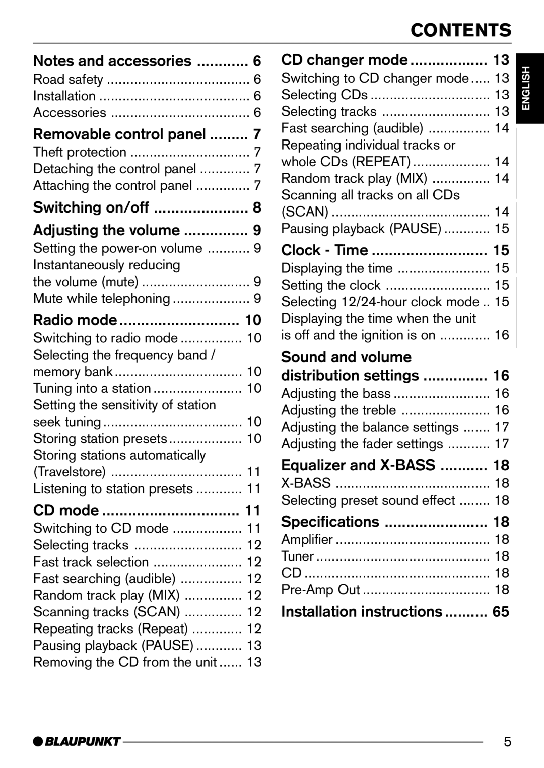 Blaupunkt CD32 installation instructions Contents 