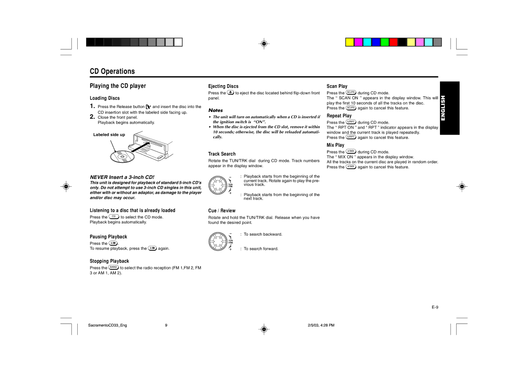 Blaupunkt CD33 installation instructions CD Operations, Playing the CD player 