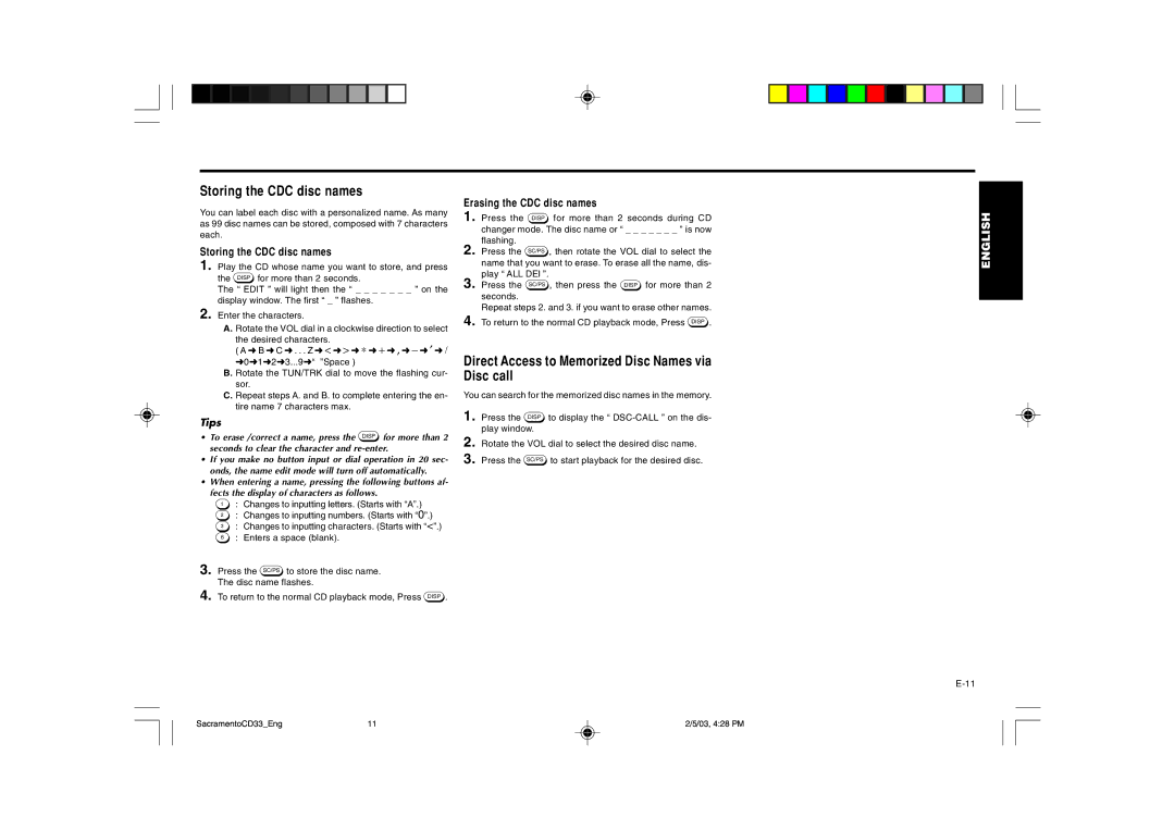 Blaupunkt CD33 Storing the CDC disc names, Direct Access to Memorized Disc Names via Disc call, Erasing the CDC disc names 