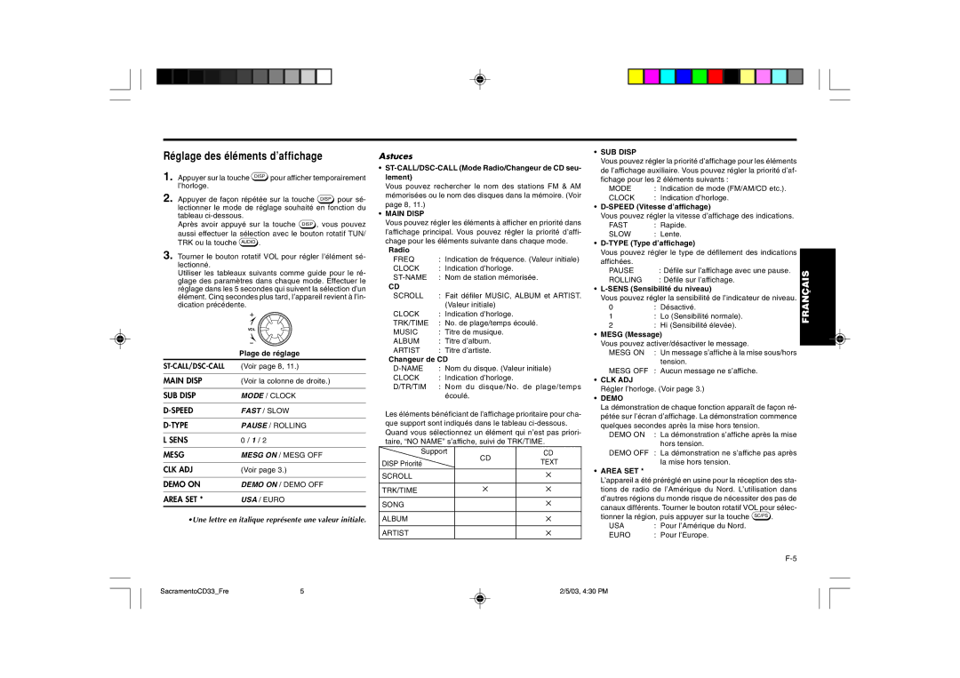 Blaupunkt CD33 installation instructions Réglage des éléments d’affichage, Astuces 