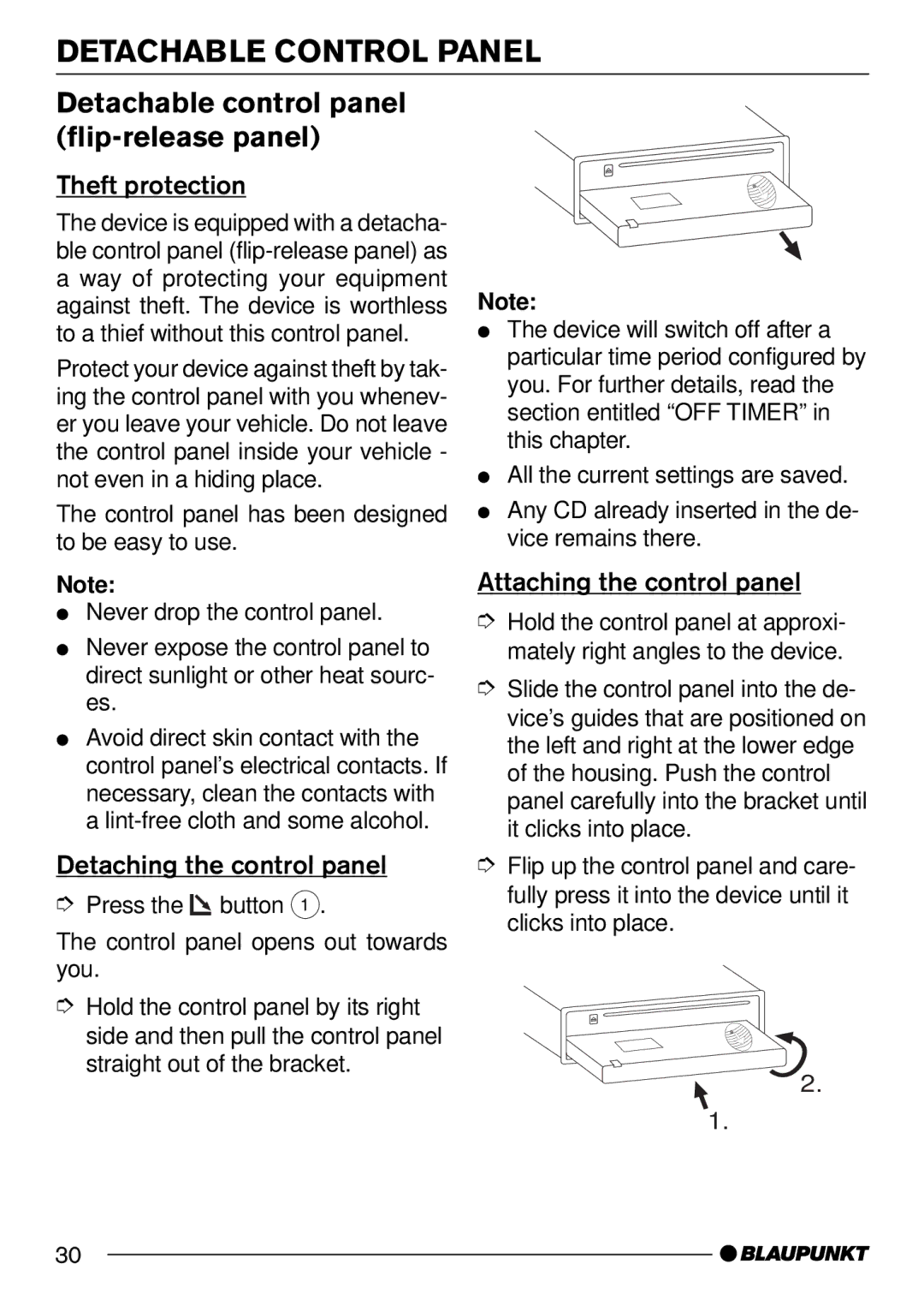 Blaupunkt CD34 7 644 191 310 Detachable Control Panel, Detachable control panel flip-release panel, Theft protection 