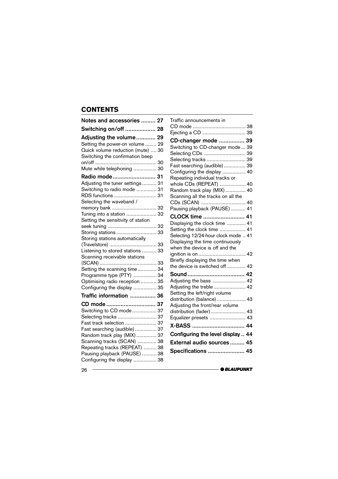 Blaupunkt CD36 operating instructions Contents 