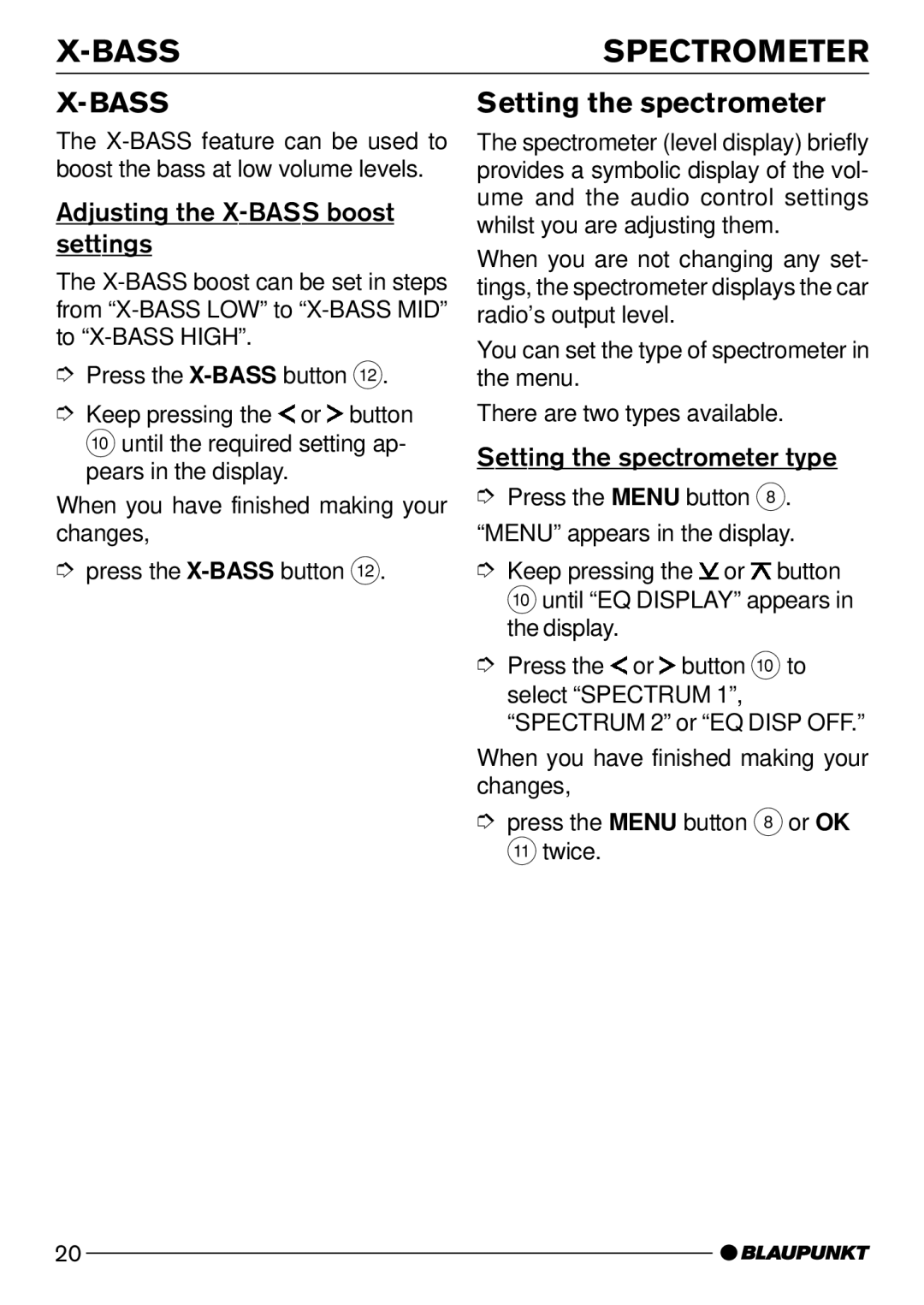 Blaupunkt Tampa Bay CD51 operating instructions Spectrometer, Setting the spectrometer 