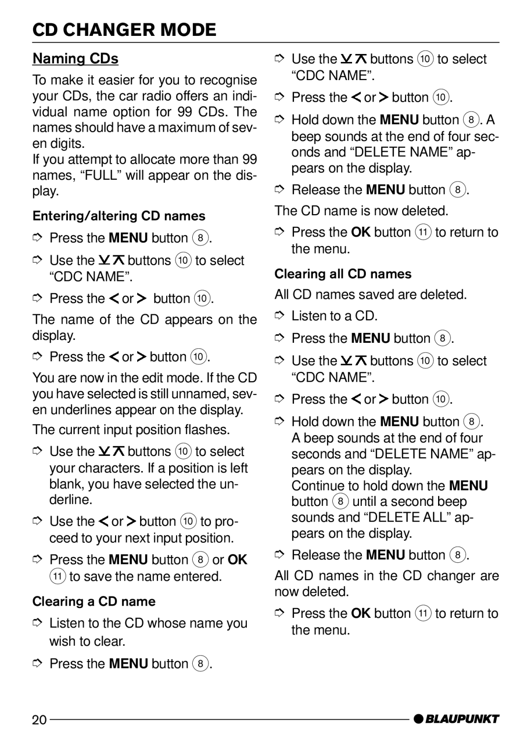 Blaupunkt CD52 manual Naming CDs 