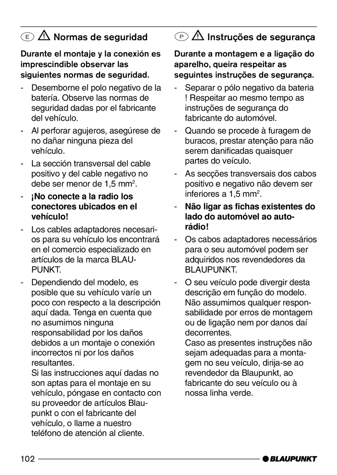 Blaupunkt CD52 manual Normas de seguridad, Instruções de segurança 