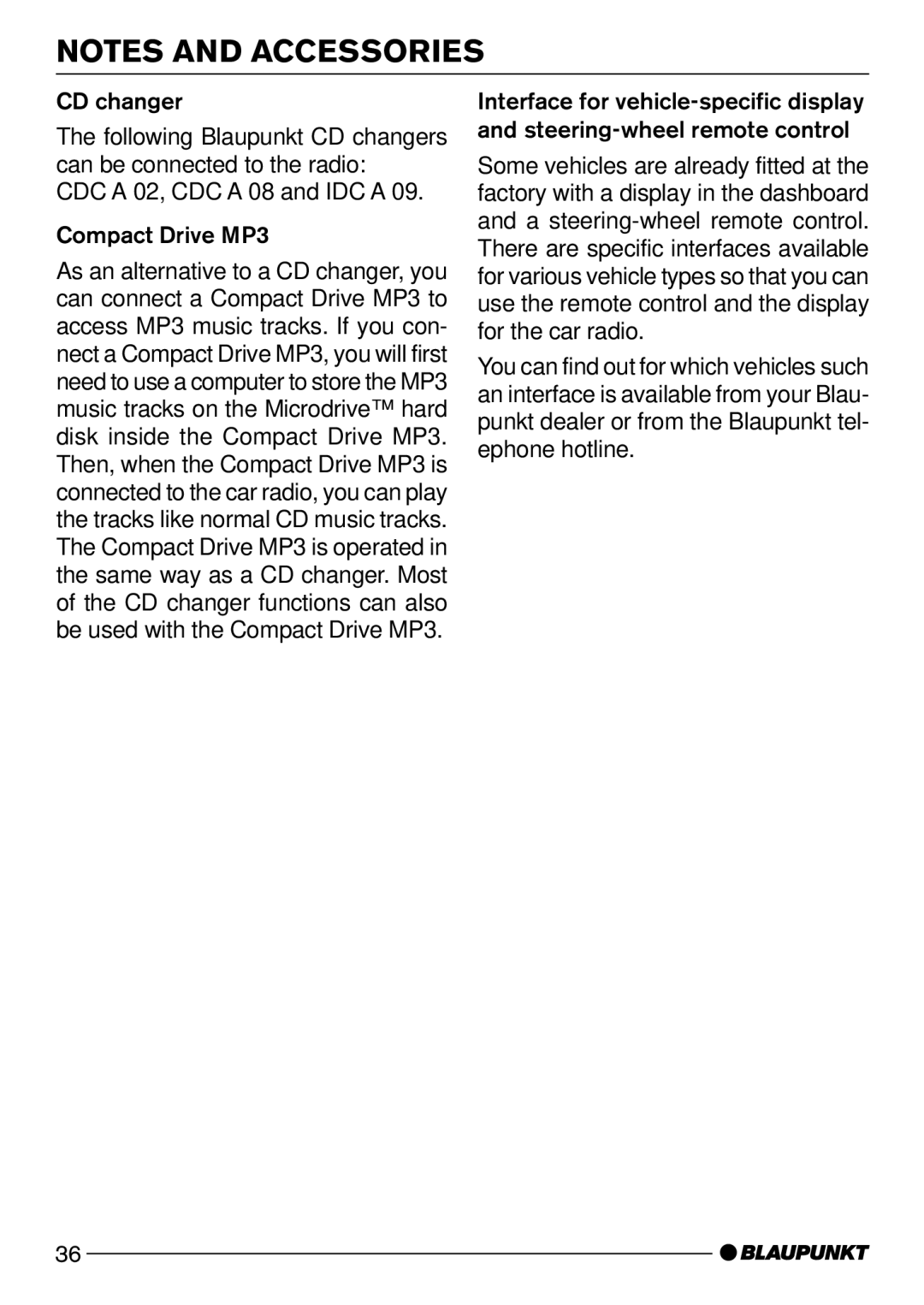 Blaupunkt CD52 operating instructions CD changer, CDC a 02, CDC a 08 and IDC a Compact Drive MP3 