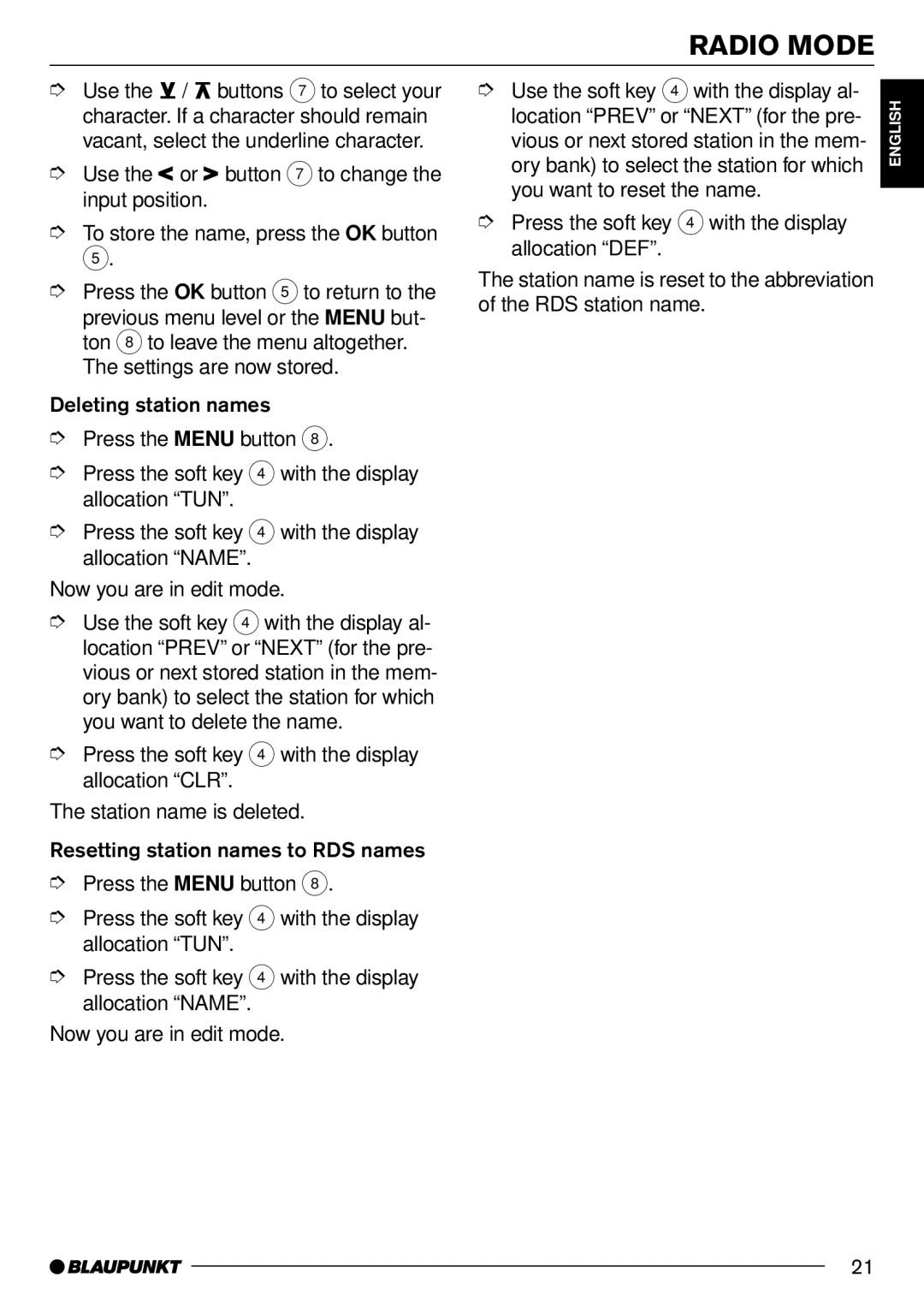 Blaupunkt CD70 operating instructions Radio Mode 