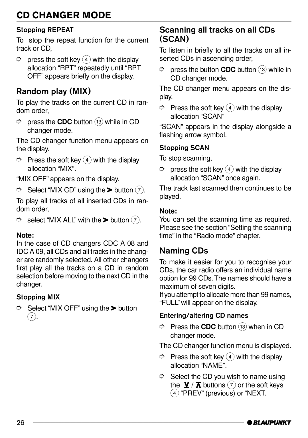 Blaupunkt CD70 operating instructions Random play MIX, Scanning all tracks on all CDs Scan 