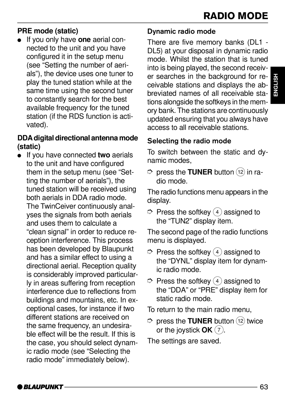 Blaupunkt CD72 operating instructions There are five memory banks DL1, Er searches in the background for re 